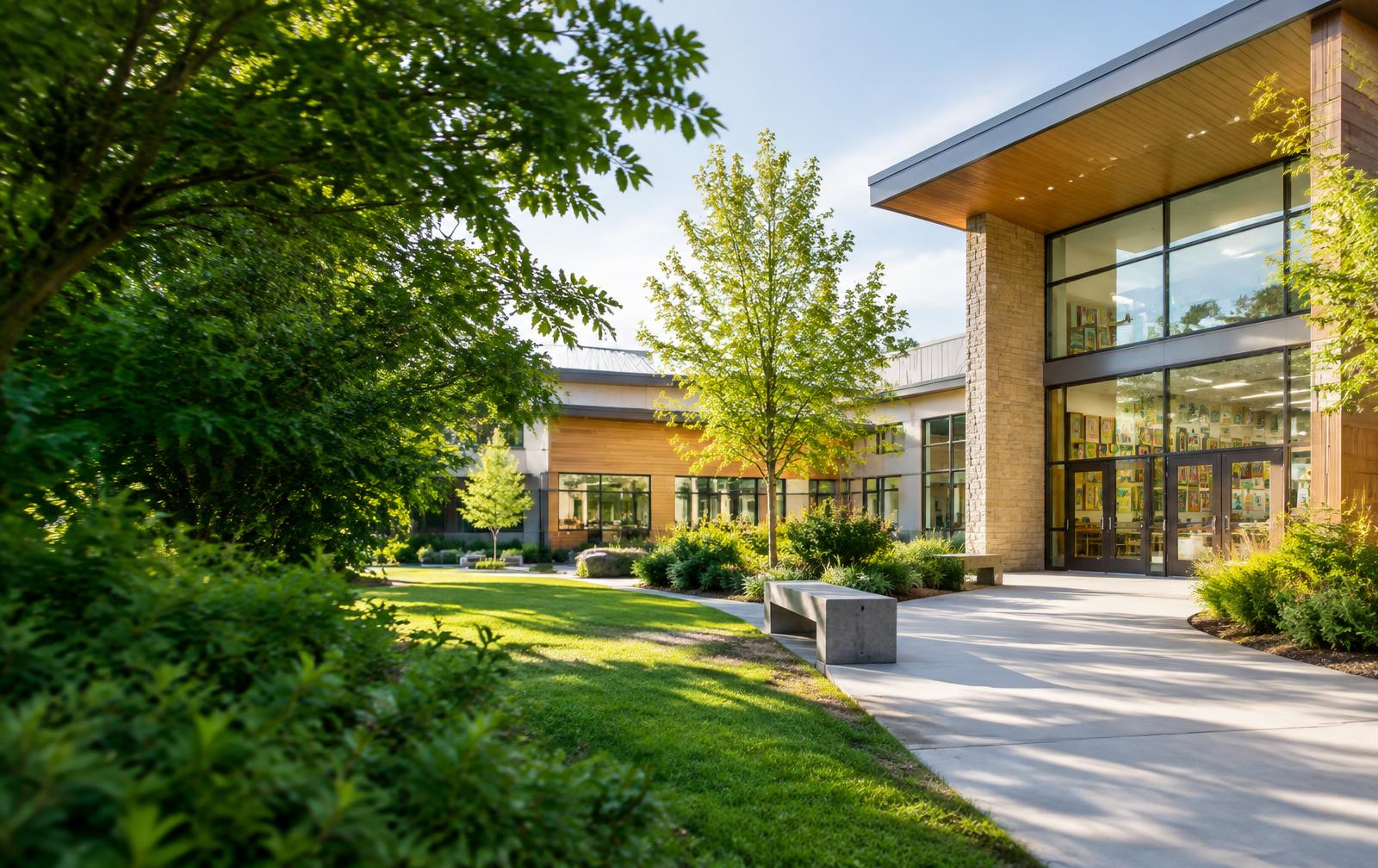 A welcoming modern school campus